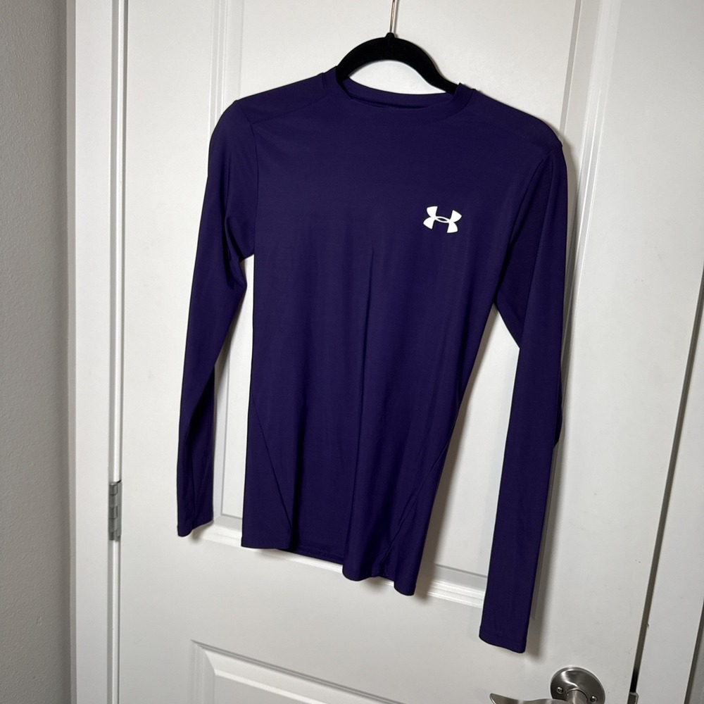 Under Armour Shirt Mens Medium Purple HeatGear Compression Long Sleeve Athletic